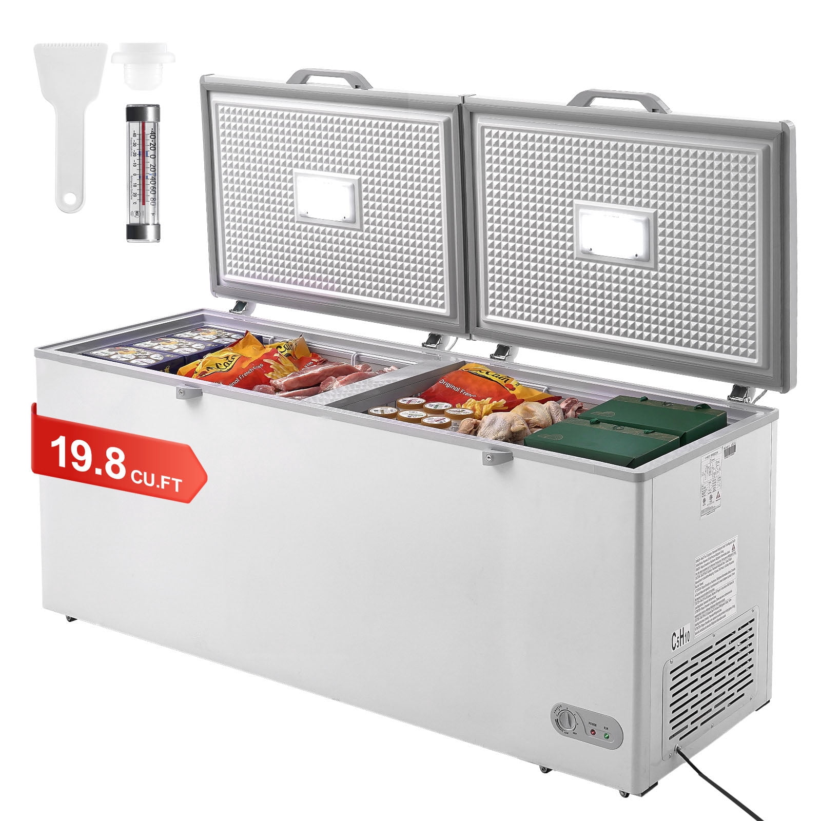KFFKFF 19.8 Cu.ft / 561 L Small Top-Open Chest Freezer 4 Detachable Baskets, 7-Speed​Temperature Control Removable Storage Basket, Freestanding 6 Wheels