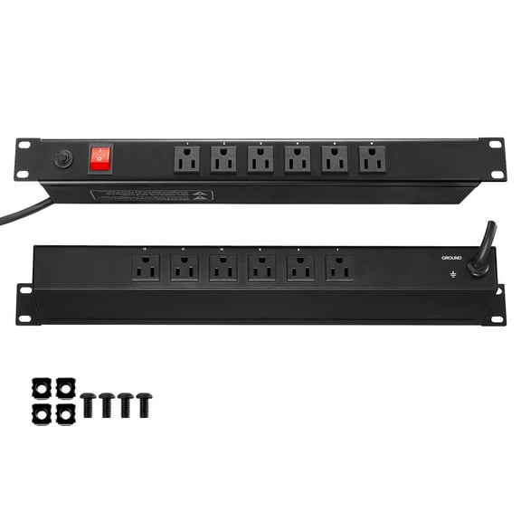 KFFKFF 1U Power Distribution Unit, 12-Port, Fits 19" Server Racks, Integrated Switch, Surge & Overload Protection, 110-125V/15A, Suitable for Home & Office