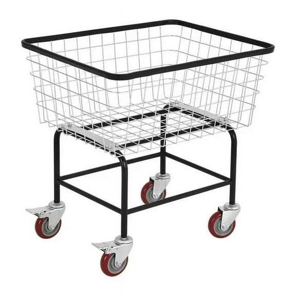 KFFKFF 2.5 Bushel Wire Laundry Basket Wire Laundry Cart with Wheels, 20''x15.7''x26'' Commercial Steel Frame with Chrome Finish, 4inch Casters, Wire Basket Cart for Laundry