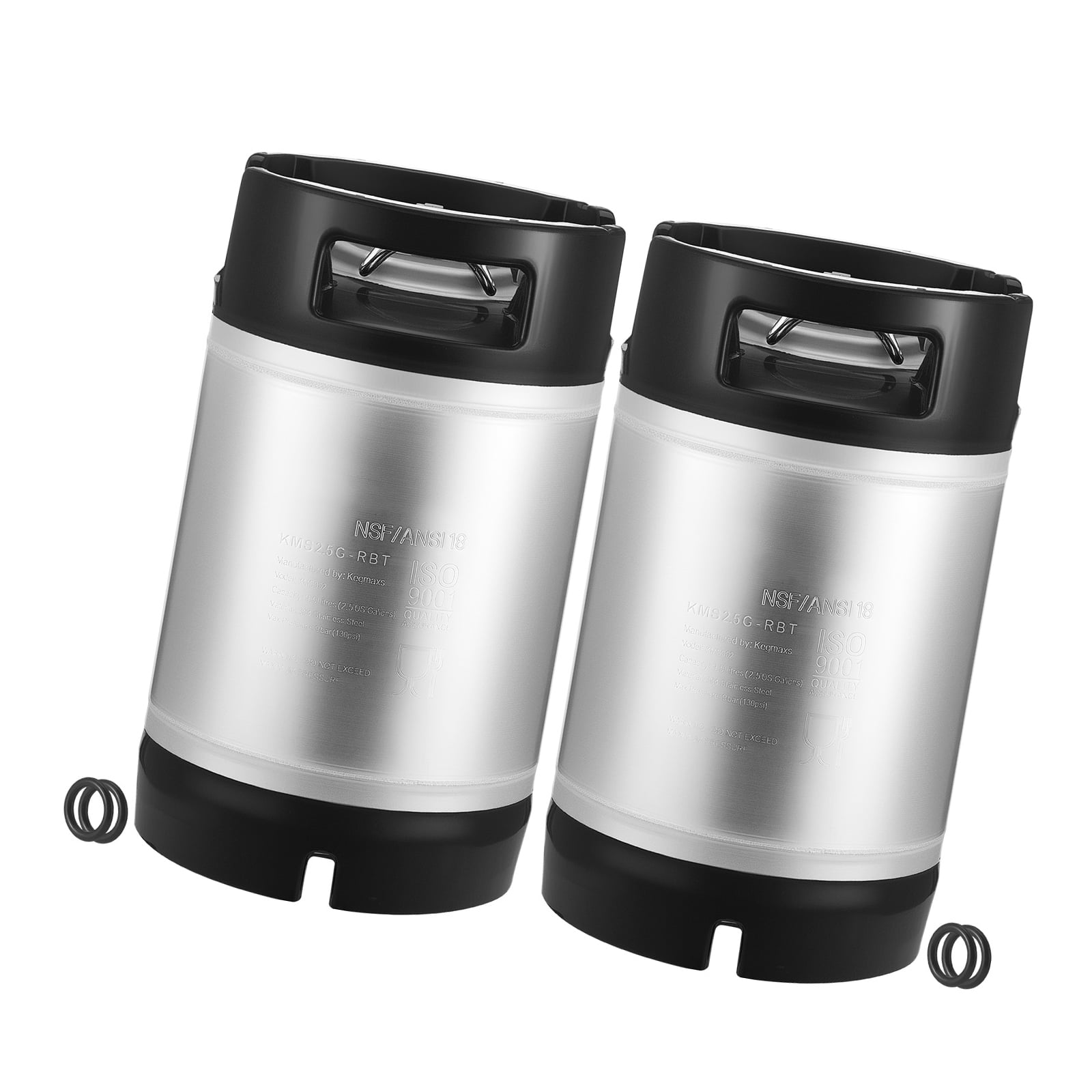 KFFKFF 2.5 Gallon Ball Lock Keg, Stainless Steel Cold Brew Kegs with Dual Rubber Handles & Durable Rubber Base, Brewing Equipment for Home Brewing and Parties, Set of 2