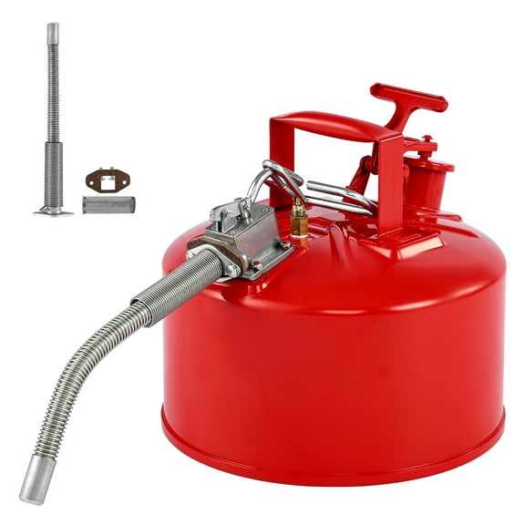KFFKFF 2.5 Gallon Type II Red Gasoline Safety Can with Stainless Steel Flame Arrester, Self-Closing Lid, Flexible Metal Spout, and Durable Carbon Steel Construction for Safe Fuel Storage