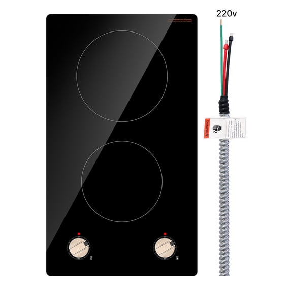 KFFKFF 2 Burner Built-in Electric Cooktop, 3500W Electric Ranges with 12 Heat Levels, Glass Top, Automatic Power-Off, Regulated by Knobs