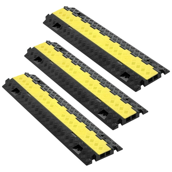 KFFKFF 2-Channel Heavy-Duty Cable Protector Ramp, 22,000 lbs/axle Capacity, Durable TPU Cord Cover with Flip-Open Top, 1.2 x 1.1 in Channels, Traffic Speed Bump for Indoor and Outdoor Use, Set of 3