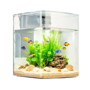 KFFKFF 2-Gallon Arch Aquarium with Ultra-Clear GPPS, Adjustable 3-Color Lighting, and Self-Cleaning System for Freshwater or Saltwater Fish in Home, Office, or Pet Environments