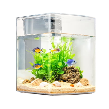 KFFKFF 2-Gallon Arch Aquarium with Ultra-Clear GPPS, Adjustable 3-Color Lighting, and Self-Cleaning System for Freshwater or Saltwater Fish in Home, Office, or Pet Environments