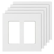 KFFKFF 2-Gang Decorative Wall Plates for Rocker Light Switches, Standard Size 4.57in L x 4.53in H, Durable Polycarbonate Thermoplastic Faceplate for Outlets and Switches (5 Pack, White)