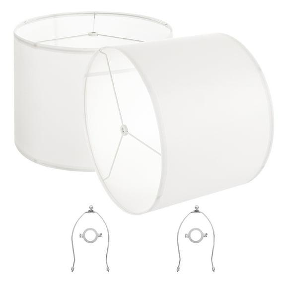 KFFKFF 2 Pack Drum Lamp Shades, 16-inch Diameter, 12-inch Height, Includes Harp for Table, Floor, and Pendant Lamps, Simple Assembly Required (Off-white)