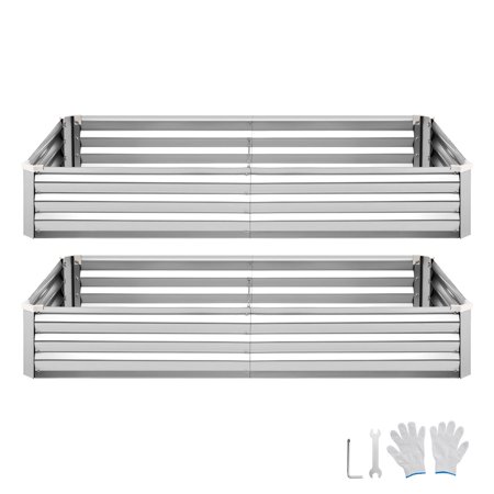 KFFKFF 2 Pack Galvanized Raised Garden Beds, 6 x 3 x 1 ft, Rectangular Metal Planter Boxes Kit for Outdoor Use, Bottomless Elevated Planting Box with Gloves, Alu-Zinc Material, Silver