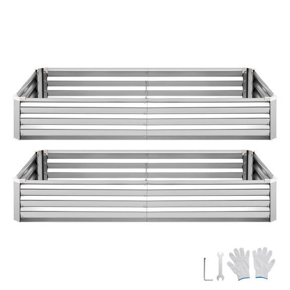 KFFKFF 2 Pack Galvanized Raised Garden Beds, 6 x 3 x 1 ft, Rectangular Metal Planter Boxes Kit for Outdoor Use, Bottomless Elevated Planting Box with Gloves, Alu-Zinc Material, Silver