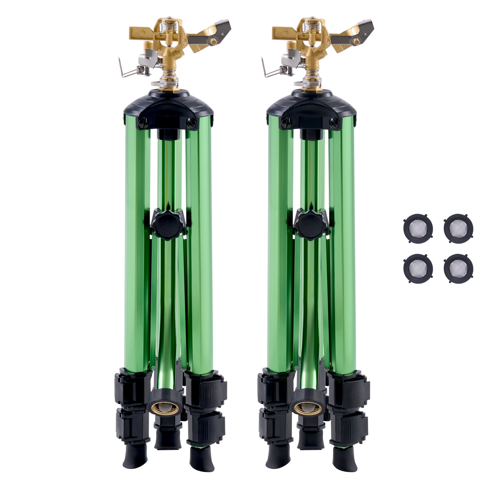 KFFKFF 2 Pack Impact Sprinkler with Tripod Base, Durable Tripod Sprinklers Featuring Brass Head & 3/4" NH Connector, Height Adjustable Sprinkler 360-Degree Coverage for Wide Area Irrigation