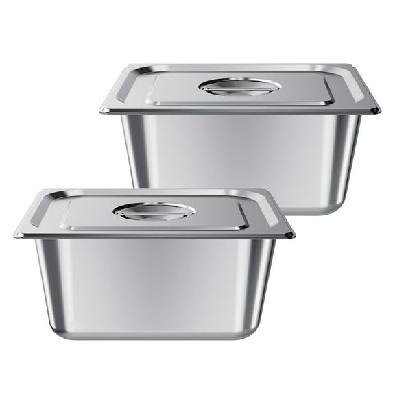 KFFKFF 2 Pack Stainless Steel Steam Table Pans with Lids, 1/2 Size, 6-Inch Depth, Anti-Jam Design, Reusable Catering and Storage Solution for Home, Events, Restaurants, and Buffets