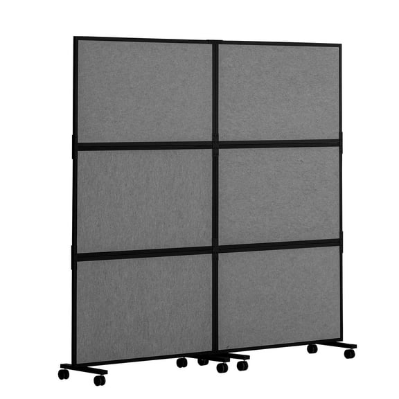 KFFKFF 2-Panel Freestanding Office Partition, Privacy Divider for Noise Reduction and Space Separation, Dark Grey