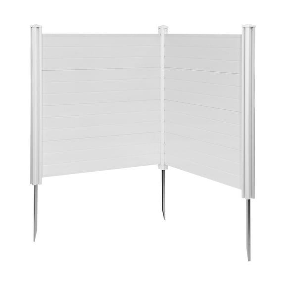 KFFKFF 2 Panels Outdoor Privacy Screen, 50 x 50 in Fence with 27.6 in Ground Stakes, Vinyl Privacy Fence for Pool Equipment, Trash Can, and A/C Units, White