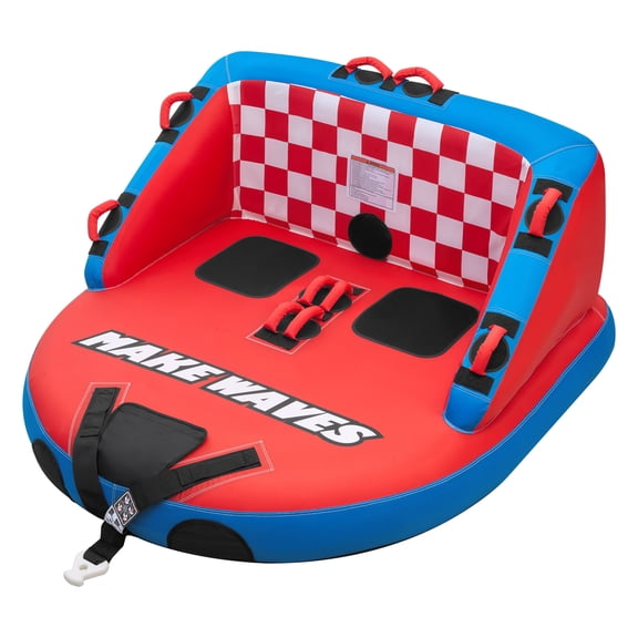 KFFKFF 2-Rider Inflatable Towable Tube for Boating, Durable Water Sports Tube with 340 lbs Capacity, Full Nylon Cover, Dual Tow Points, Safety Valve & Comfortable Handles