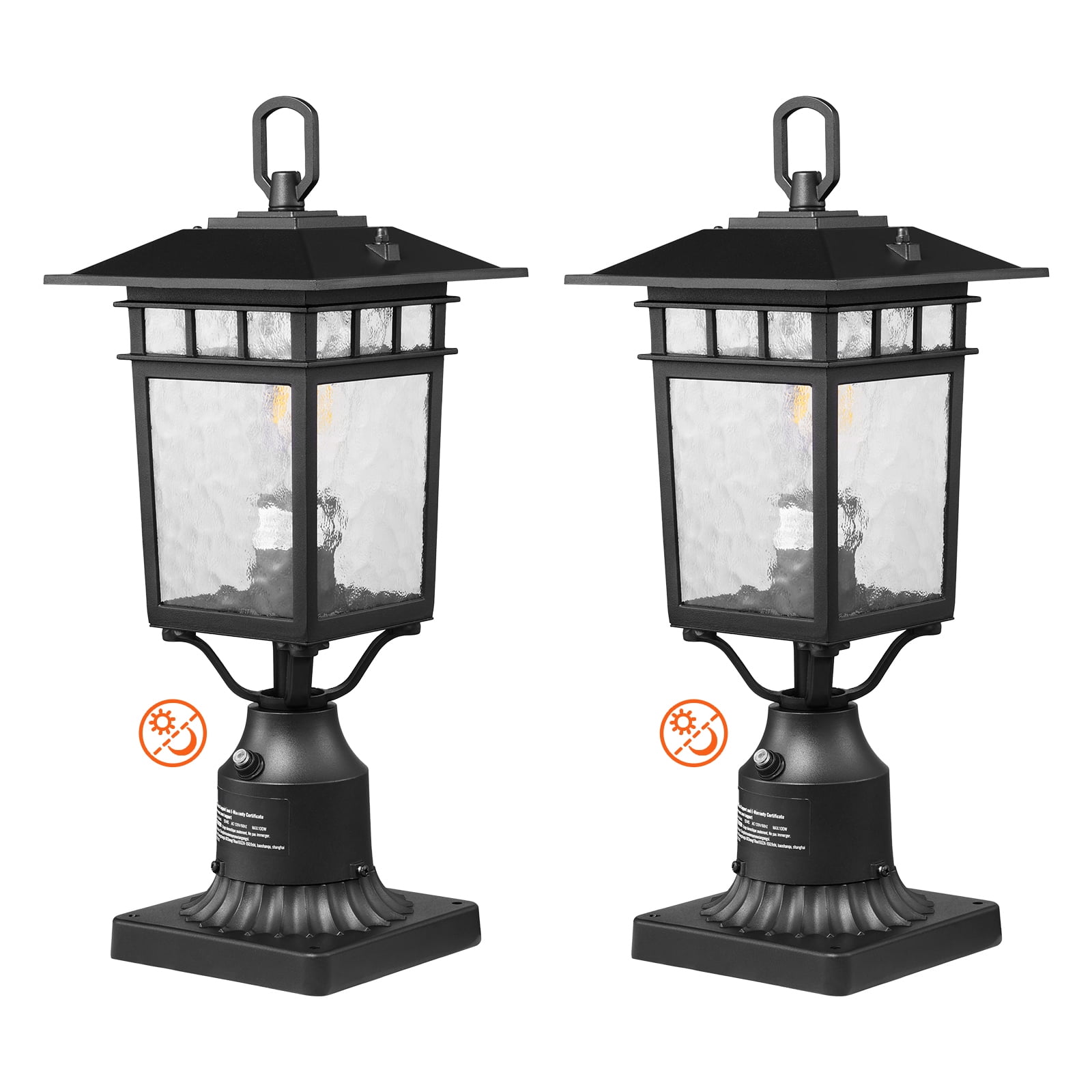 KFFKFF 2 Set Twilight to Sunrise Outdoor Post Light Lamp Post Lights, Aluminum Alloy Glass, 7.09×7.09×17.72in