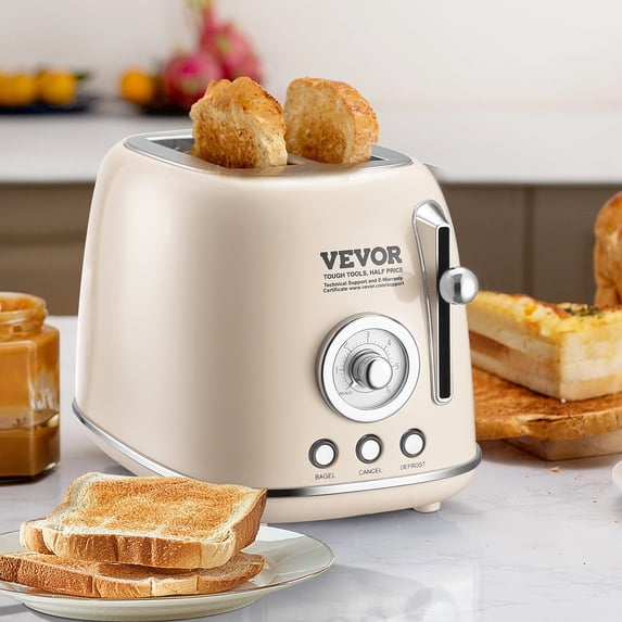 KFFKFF 2 Slice Stainless Steel Toaster Cancel Defrost Bagel with Removable Crumb
