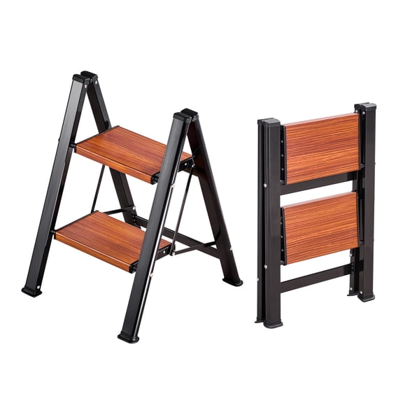 KFFKFF 2 Step Folding Ladder with Wide Non-Slip Pedals and Comfortable Handgrip, Lightweight Aluminum Design, 330 lbs Capacity, Ideal for Home Repairs, Cleaning, and Plant Support