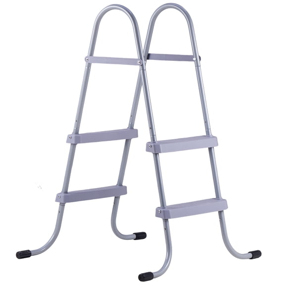 KFFKFF 2-Step Steel A-Frame Pool Ladder, Suitable for 33-Inch High Walls, 300 lbs Capacity, Non-Slip Wide Steps for Safe Entry and Exit, Easy to Assemble, Gray