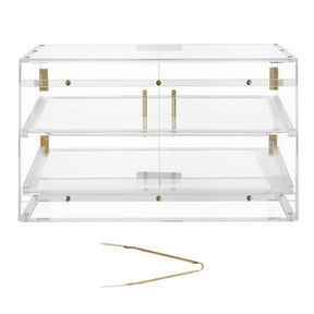 KFFKFF 2-Tier Countertop Bakery Display Case, Clear Acrylic Pastry Cabinet with Magnetic Rear Door for Cookies, Desserts, and Donuts, Ideal for Kitchens and Parties, 20.7"x15.7"x12"