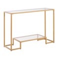 thumbnail image 1 of KFFKFF 2-Tier Glass Console Table, Modern Rectangular Side Table with Tempered Glass Surface and Iron Frame, Gold Console Desk with Anti-Tip Design for Living Room, Hallway, Entryway, or Foyer, 1 of 9