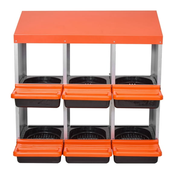 KFFKFF 2-Tier Poultry Nesting Box, 6 Compartments, Metal Egg-Laying Design with Protective Collection Lids, Roll-Out Feature, Simple Assembly, Suitable for Hens, Ducks, Chickens, and Other Birds