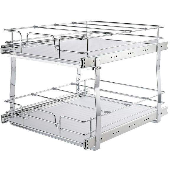 KFFKFF 2-Tier Pull-Out Cabinet Organizer, 18.7"Wx21"Dx3.2"H Sliding Storage Shelves, Durable Steel Roll-Out Drawers for Kitchen or Home, Fits 21.5"Wx22.5"Dx19"H Cabinet Installation
