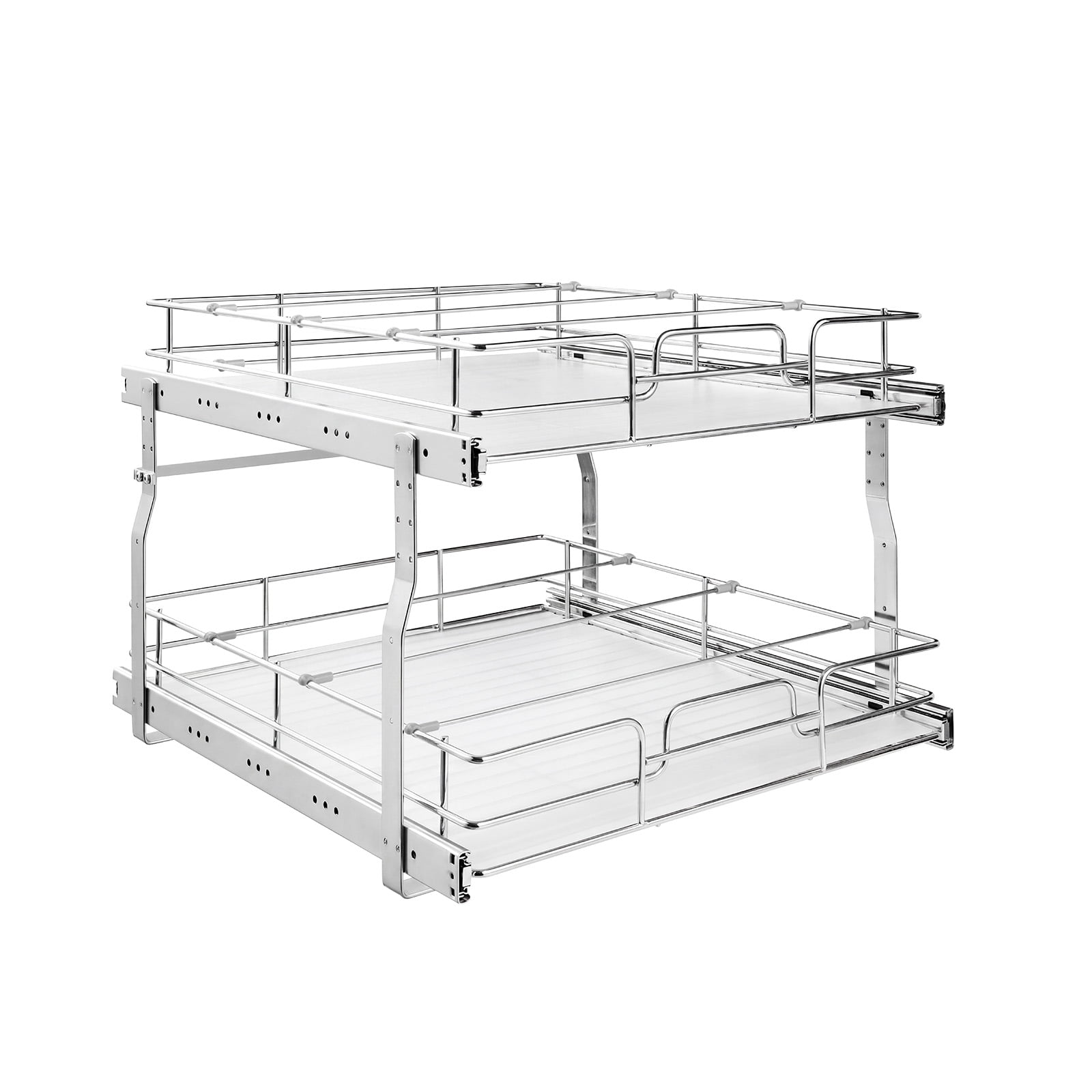 KFFKFF 2-Tier Pull-Out Cabinet Organizer, 20"W x 21.22"D Sliding Drawers for Kitchen, Bathroom, or Pantry Storage, Chrome-Plated Finish, Durable Steel Shelving for Base Cabinets
