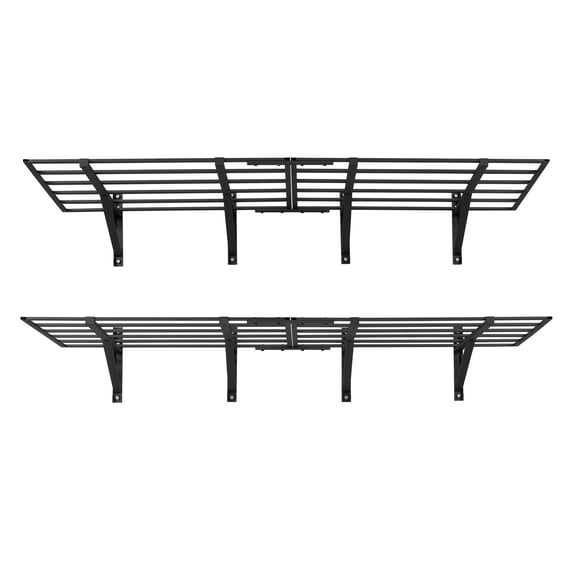 KFFKFF 2-Tier Wall-Mounted Garage Shelving, Set of 4 Steel Units, 24 x 72 Inch Per Shelf, Floating Metal Storage Rack for Garage, 1600 lbs Combined Capacity, Black