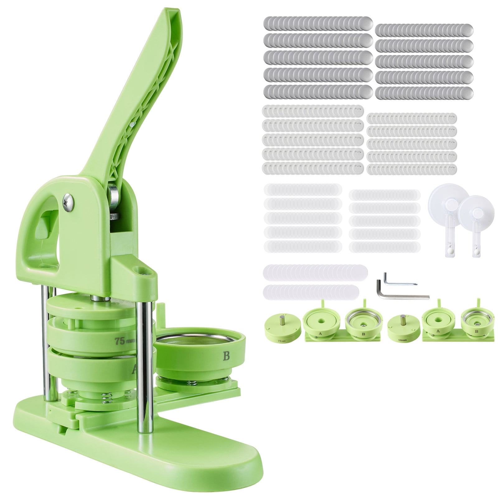 KFFKFF 2-in-1 Button Maker Machine, 2.28/2.95 inch, Plastic Pin Press with 200 Button Components, Circle Cutter, and DIY Guidebook, Sturdy Ergonomic Handle, Ideal for Custom Badges and Pins, Green