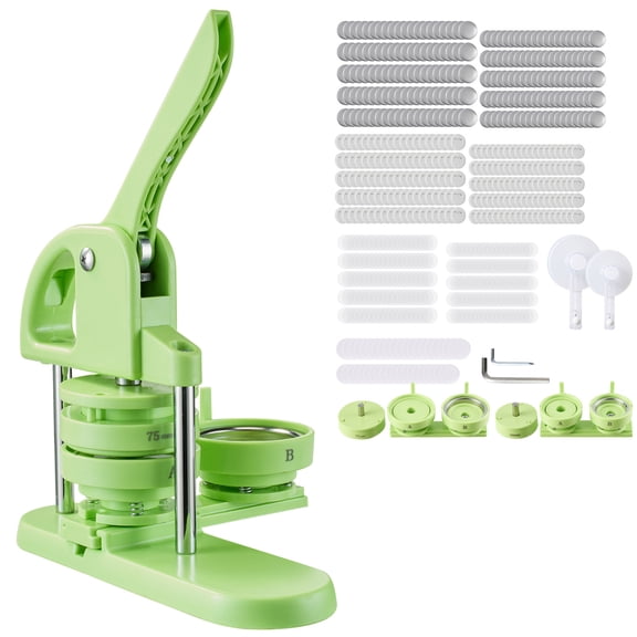 KFFKFF 2-in-1 Button Maker Machine, 2.28/2.95 inch, Plastic Pin Press with 200 Button Components, Circle Cutter, and DIY Guidebook, Sturdy Ergonomic Handle, Ideal for Custom Badges and Pins, Green