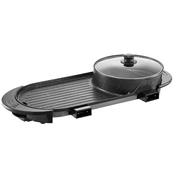 KFFKFF 2-in-1 Electric Grill & Hot Pot - Dual Temperature Control, Non-Stick Teppanyaki & Shabu Shabu Cooker