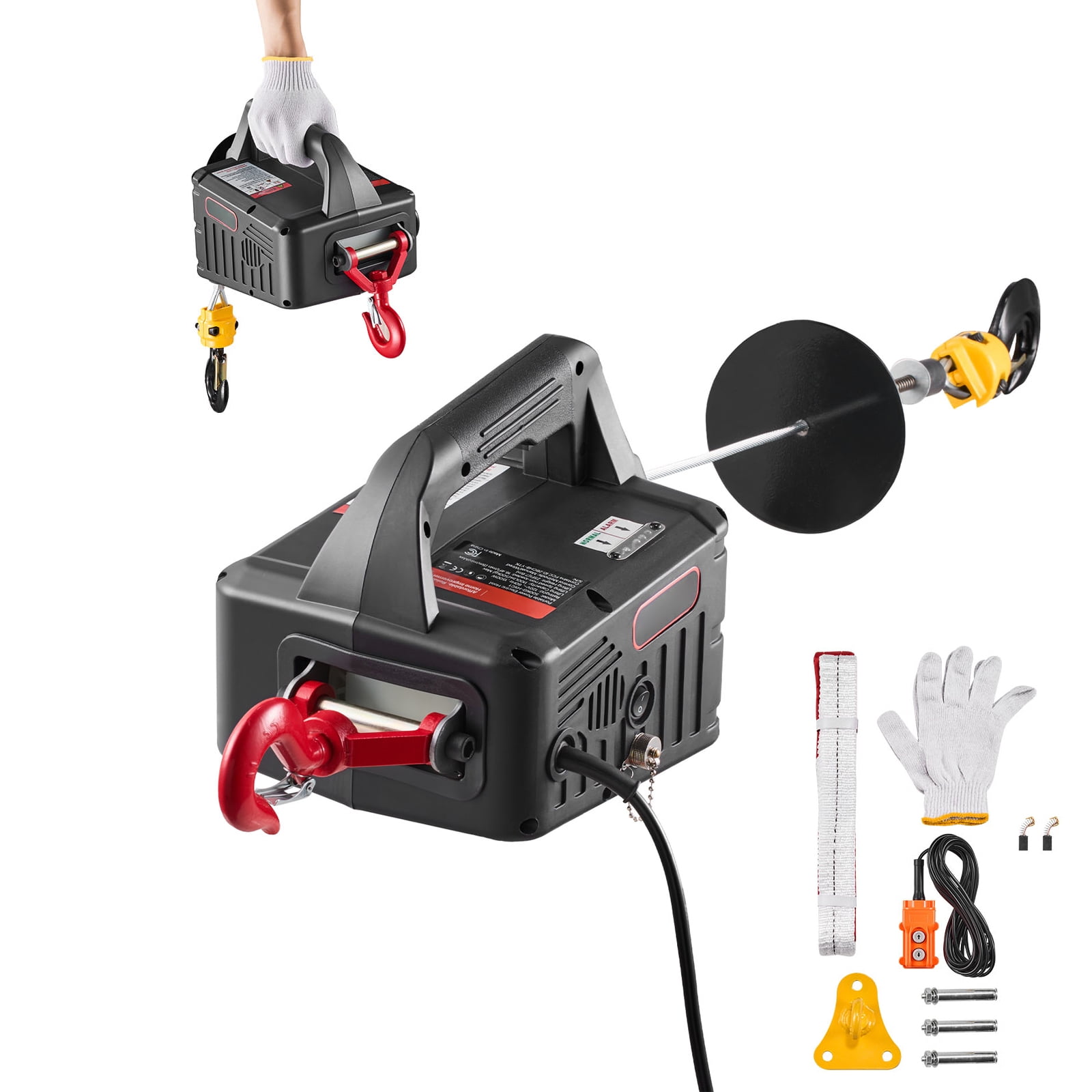 KFFKFF 2-in-1 Electric Hoist Winch, 1100 lbs Load Capacity, 1500W Portable Power Crane, 25 ft Lift Height, 16.4 ft/min Speed with Manual and Wired Remote Control for Factories, Warehouses,and Garages