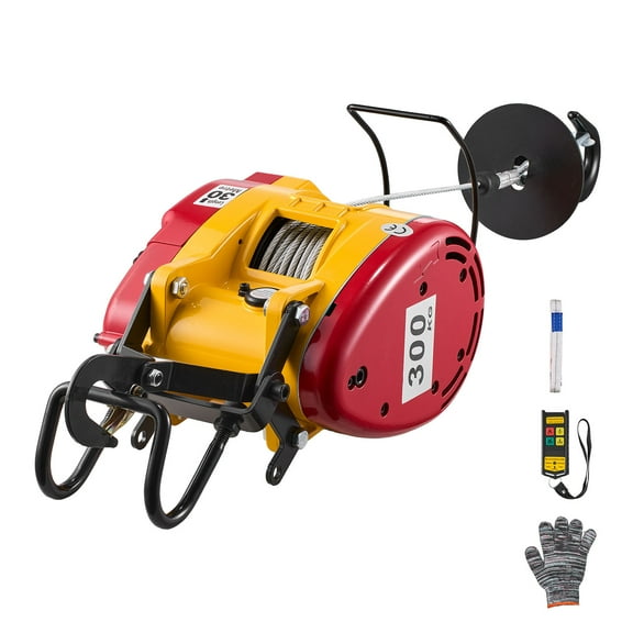 KFFKFF 2-in-1 Electric Hoist Winch, 660 lbs Load Capacity, 1500W Portable Power Crane, 98.4 ft Lift Height, 62 ft/min Speed with Wired & Wireless Remote for Industrial and Garage Use
