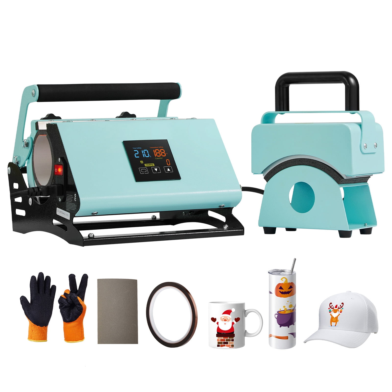 KFFKFF 2-in-1 Heat Press Machine for Tumblers and Hats, Compact Heat Press for Caps and Mugs, Suitable for 11-30oz Sublimation Tumblers, Adjustable Temperature and Timer, Green