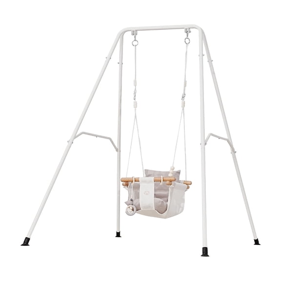 KFFKFF 2-in-1 Toddler Swing and Jumper with Foldable Metal Frame, Soft Cushion, Durable Ropes, Easy Setup and Storage, Suitable for Indoor and Outdoor Use, Gray
