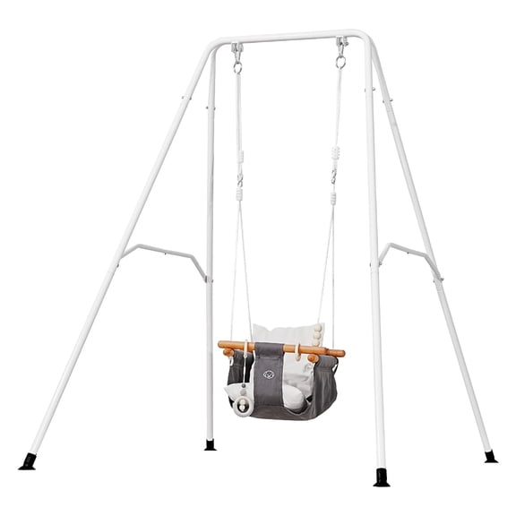 KFFKFF 2-in-1 Toddler Swing and Jumper with Soft Cushion, Foldable Metal Frame, Durable Ropes, Easy Setup and Storage, Suitable for Indoor and Outdoor Use, Black
