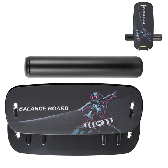KFFKFF 2-in-1 Wooden Balance Board Trainer for Adults, Versatile Wobble Board with Roller, Magnetic Stoppers, and Storage Rack, Ideal for Core Exercises, Surf Training, and Physical Therapy