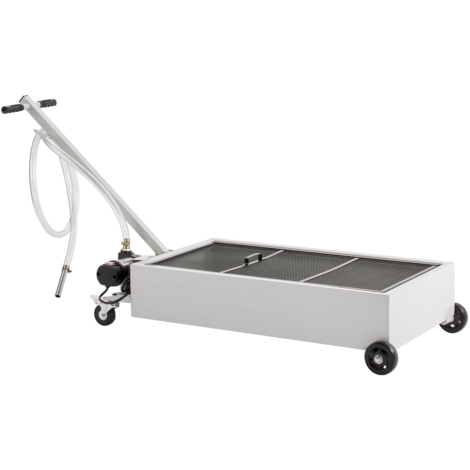 KFFKFF 20-Gallon Low-Profile Oil Drain Pan with Electric Pump, Rolling Design, 7.2 ft Hose, T-Handle, Durable and Leak-Resistant, Suitable for Cars, SUVs, Trucks, and ATVs, White