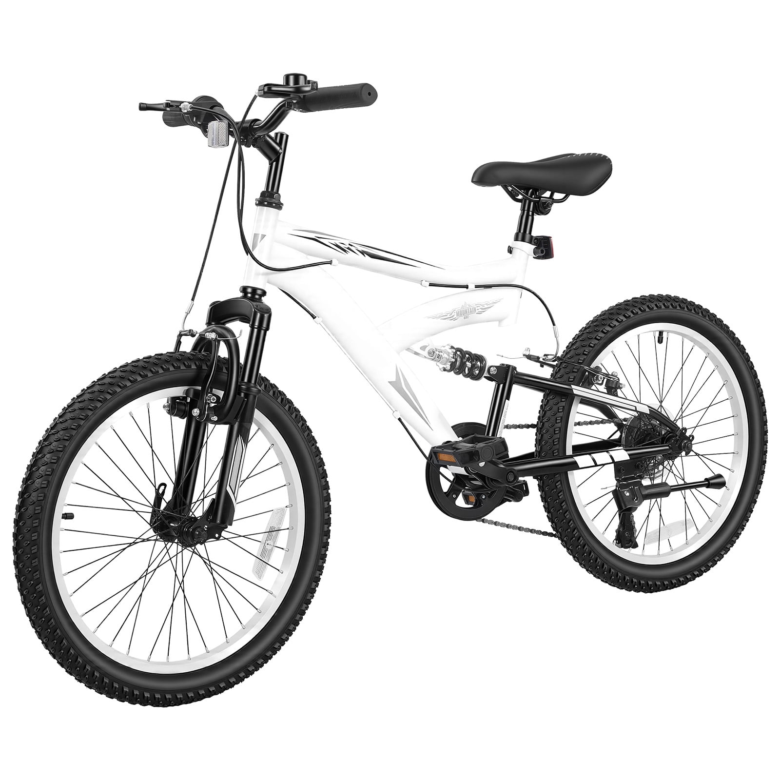 KFFKFF 20-Inch Mountain Bike for Adults, 6-Speed Outdoor Bicycle with Adjustable Saddle, Full Suspension, Durable Steel Frame, All-Terrain Tires, Dual Braking System, Pre-Assembled