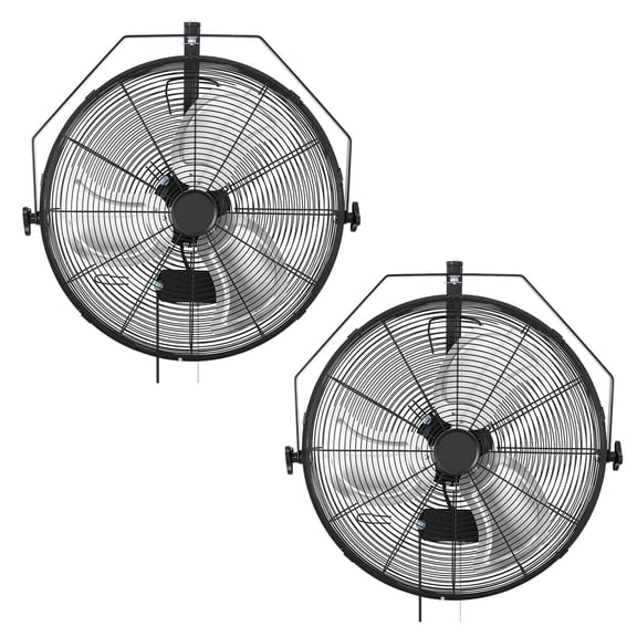 KFFKFF 20-Inch Wall-Mounted Fan, 3-Speed Settings, Extended Airflow Range, Adjustable Rotation, Manual Controls, Ideal for Industrial, Commercial, Garage, Workshop, Gym Use, Set of 2