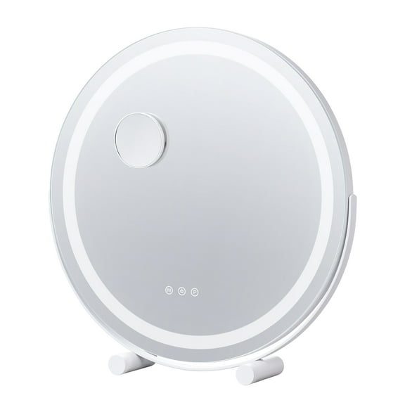 KFFKFF 20" Lighted Beauty Mirror, LED Makeup Mirror with Trio Light Color Choices, Comes with 5X Magnification Mirror, Smart Touch Control, Full Rotation, Round Glow Makeup Mirror