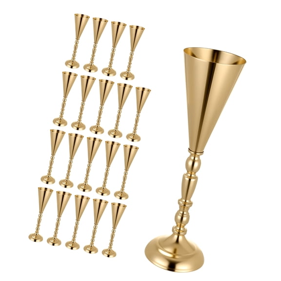 KFFKFF 20 PCS Wedding Flower Vase, 16.9 in Tall Trumpet Table Centerpieces, Easy-to-Assemble Electroplated Stands for Events, Parties, Home Decor, and Receptions, Gold