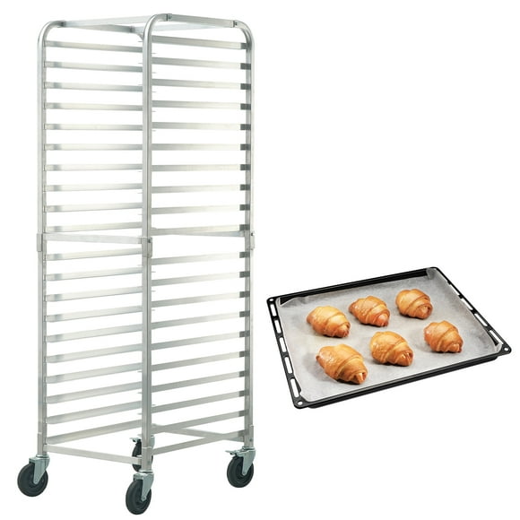 KFFKFF 20 Sheet Commercial Bun Pan Rack Kitchen Aluminum Baking Racks Brake Wheel