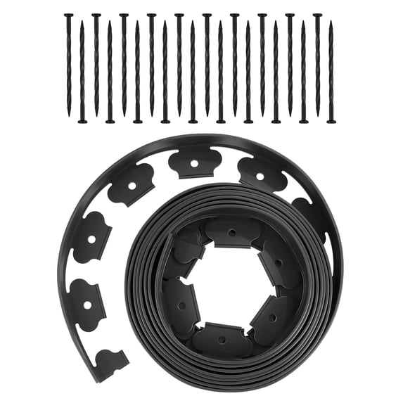 KFFKFF 20 ft x 2 in Plastic Garden Edging with 20 Spikes, Flexible No-Dig Lawn Border Roll, UV-Resistant Mini Fence for Pathways, Flower Beds, and Yard Pavers