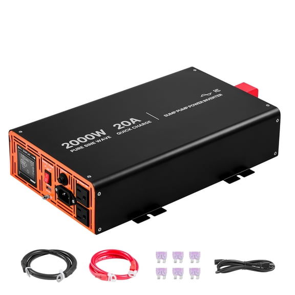 KFFKFF 2000WSump Pump Backup System with LCD Display,Automatic Battery Inverter Power Switching,Pure Sine Wave Output for Basement Protection During Emergencies and Power Outages,Battery Not Included