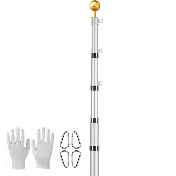 KFFKFF 20FT Extendable Flagpole Set, Sturdy Aluminum Alloy Outdoor Flag Poles, 3 Presentation Styles Flagpole with 3x5 American Flag, Expert Gear, Silver