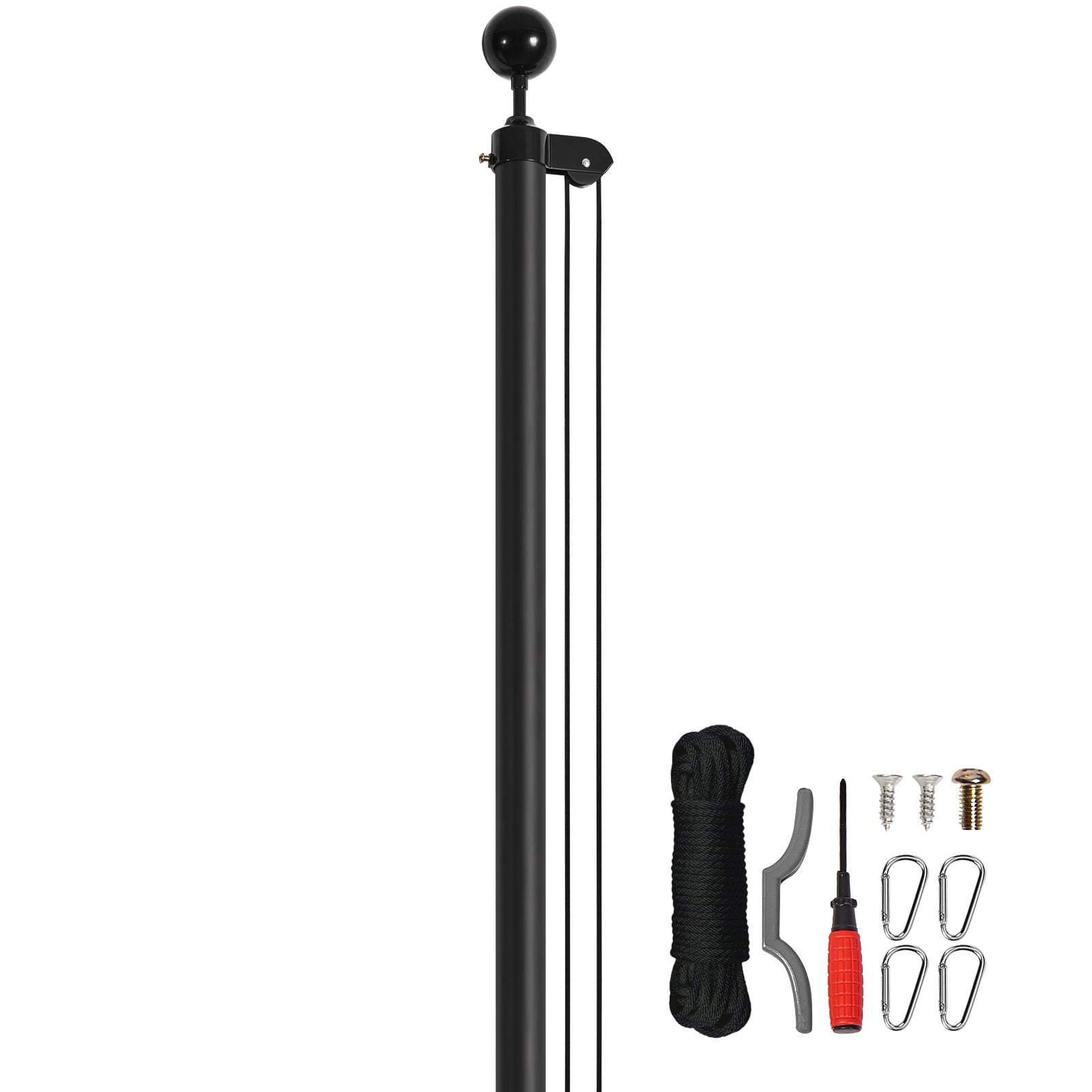 KFFKFF 20FT Modular Flagpole Set, Robust Aluminum Alloy Outdoor Flag Stands, 3 Presentation Styles with 3x5 American Flag, Expert Gear, Black