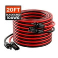 thumbnail image 1 of KFFKFF 20FT Solar Panel Extension Cord, 10AWG Solar Cord with Waterproof Male & Female Connectors, 6mm² PV Wire for Residential, Marine and RV Solar Modules, 20FT Black + 20FT Red (Pair), 1 of 9