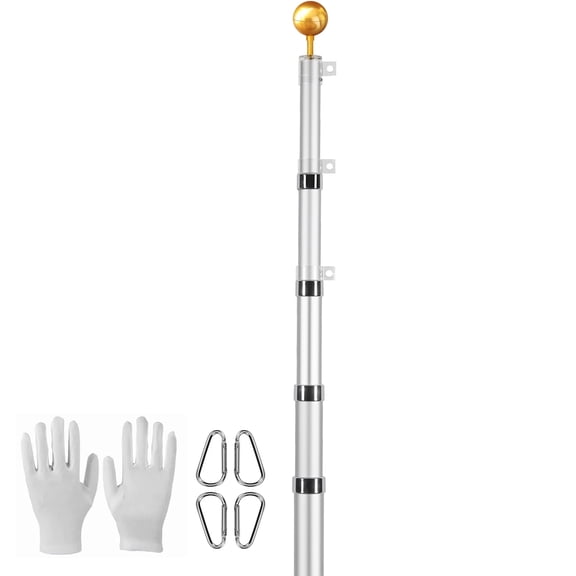 KFFKFF 20FT Telescoping Flagpole Kit, Durable Aluminum Alloy Outdoor Flagpole with 3 Display Options, Includes 3x5 American Flag and Accessories, Silver