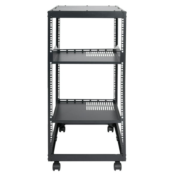 KFFKFF 20U Server Enclosure, Open Design Network Casing, Wall-Attachable with 2 Ventilated Shelves & 4 Casters, Depth Modifiable 23''-40'' for Network and AV Devices & Assembly Tools Audio
